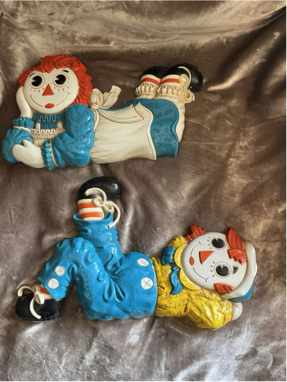 Raggedy Ann Andy VTG Nursery Wall Plaque Hanging Decor Bobbs-Merrill 1977 Set 2